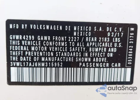 2017 Volkswagen Jetta 1.8T Sel/1.8T Sel Premium из США, поврежденный, VIN 3VWL17AJ6HM315952